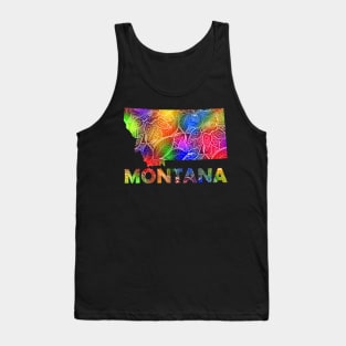 Colorful mandala art map of Montana with text in multicolor pattern Tank Top